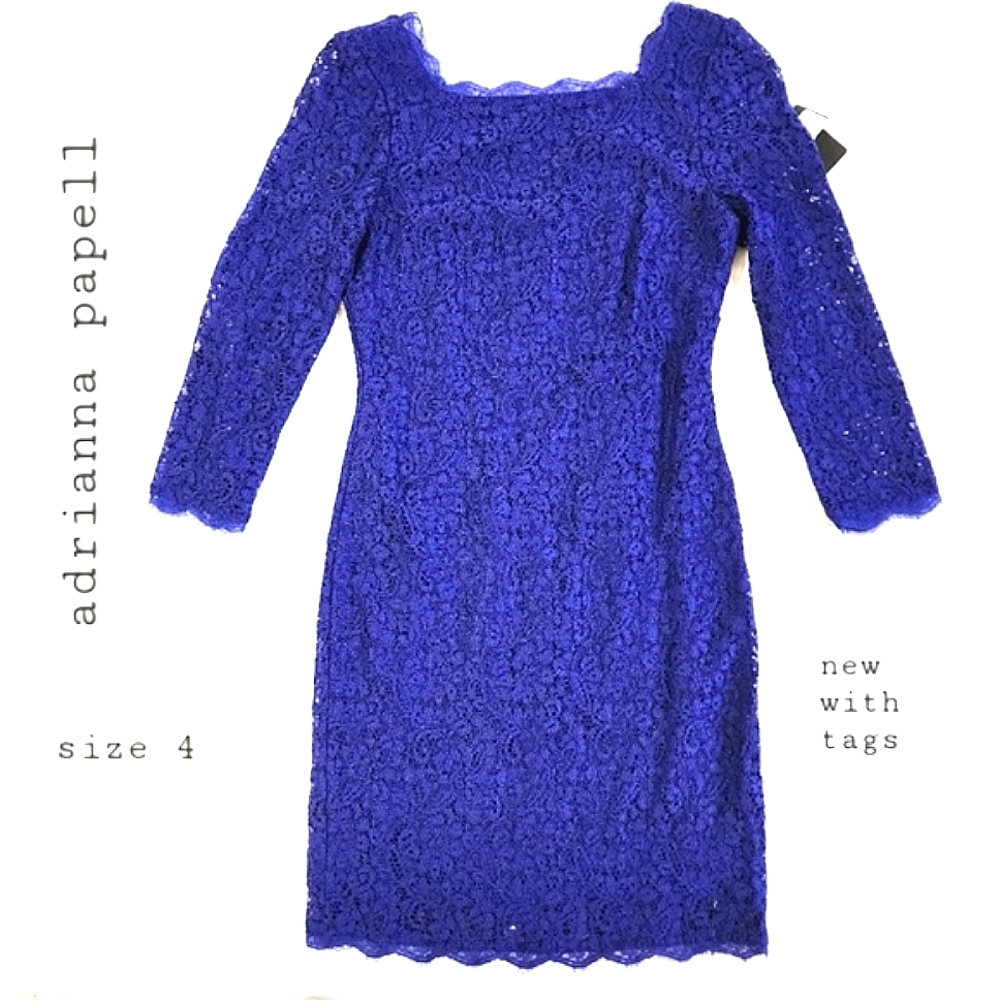 Adrianna Papell lace dress blue size 4 nwt new Long Sleeve NWT